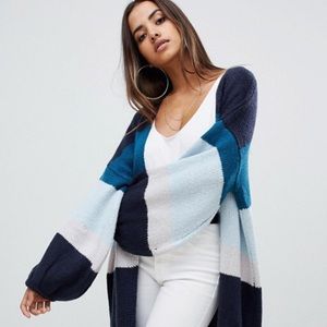 PrettyLittleThing Blue Color Block Cardigan